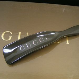 Gucci Shoe Horn Brown Plastic Gold Lettering